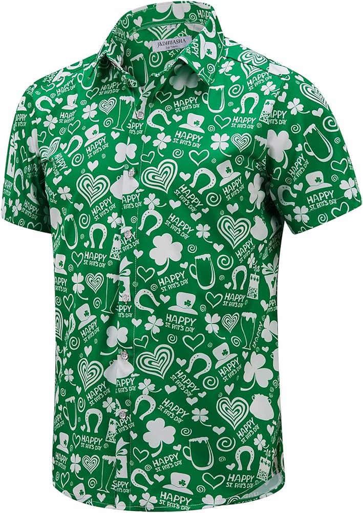 J&DHUASHA Mens St Patrick's Day Shirt Shamrock Irish Printed Green Clover Hawaiian Button Down Sh... | Amazon (US)