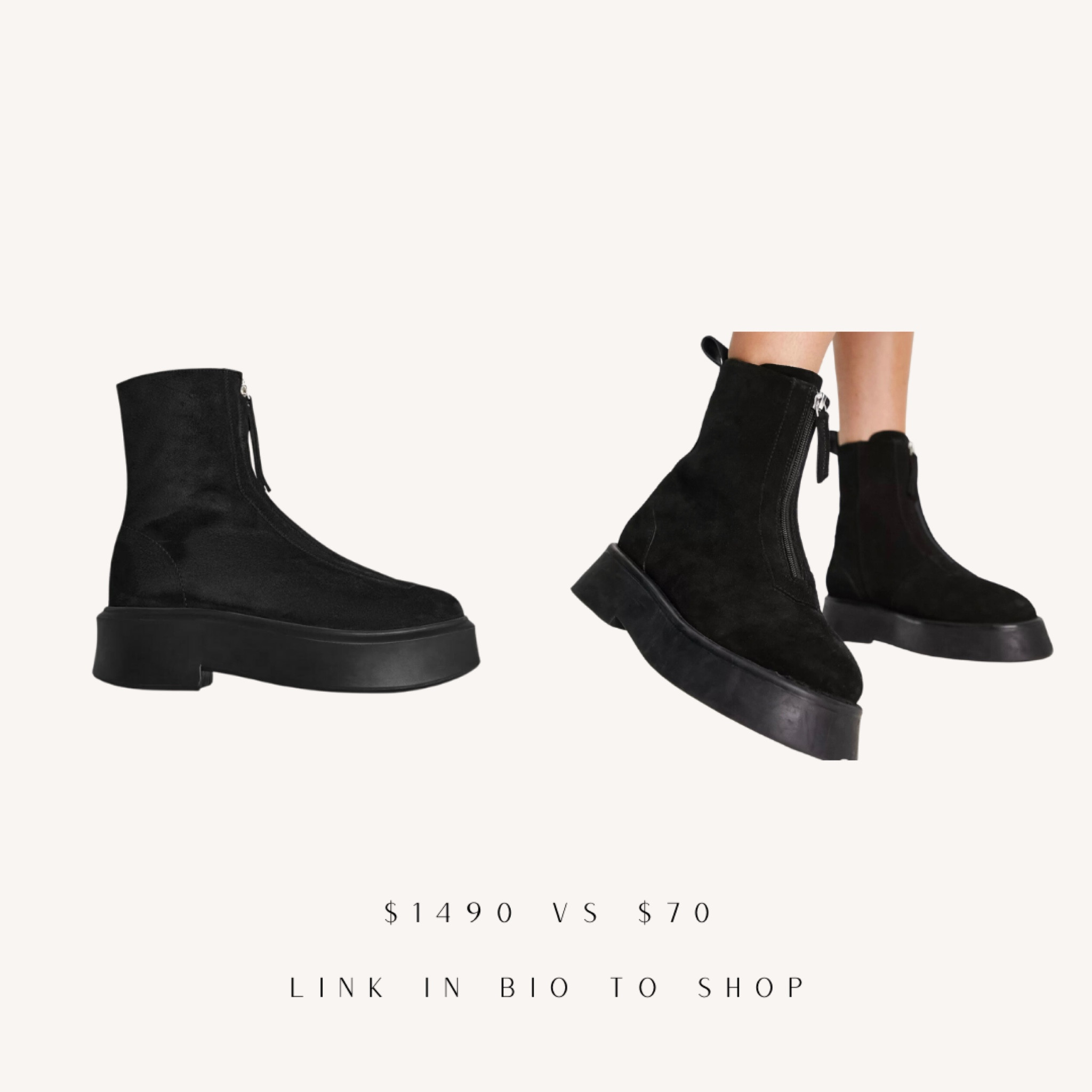 Run, don’t walk to snag these amazing lookalike  boots. Also available in limited sizes in gray suede and burgundy leather ($50 on sale). 