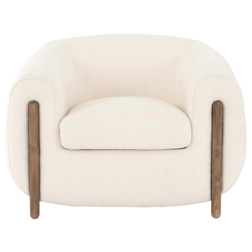 Riley Modern Classic Ivory Performance Brown Wood Arm Chair | Kathy Kuo Home