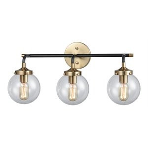 Elk Home Boudreaux 3-Light Glass & Metal Vanity Lamp in Matte Black/Antique Gold | Cymax