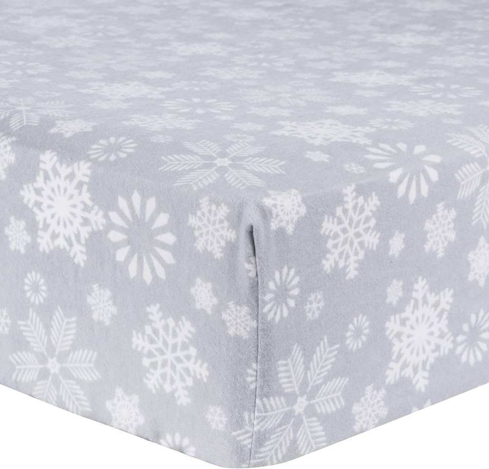 Snowflake Flurry Fitted Crib Sheet - 100% Cotton; White, Gray; Fully Elasticized; 10-Inch Pockets... | Amazon (US)