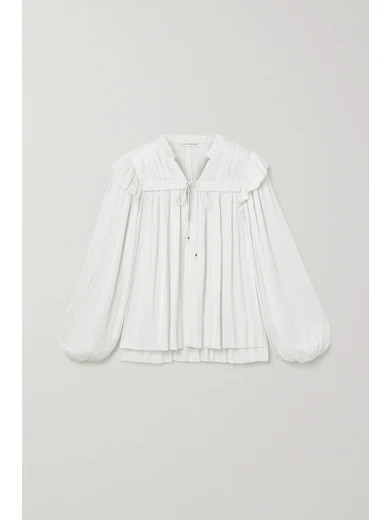Emilda ruffled pleated satin blouse | NET-A-PORTER (US)