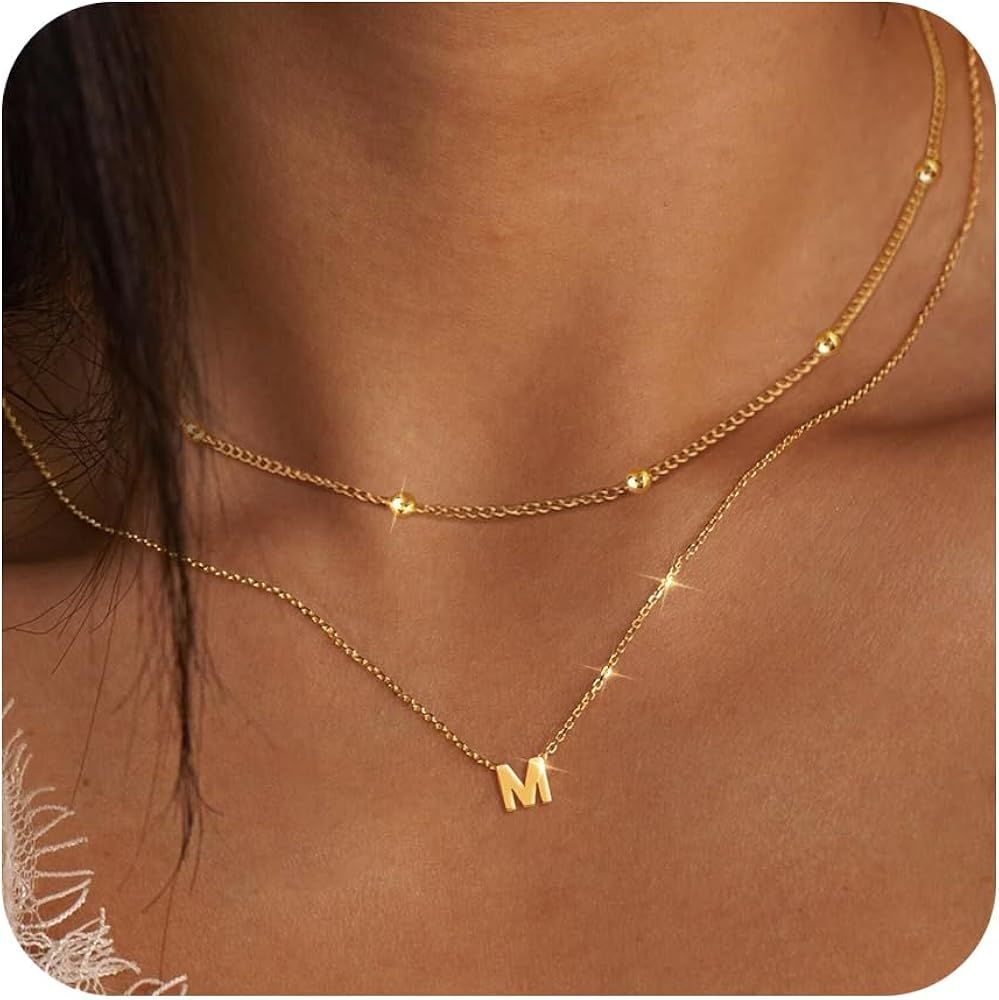 Gold Necklaces for Women Girls Dainty Silver Initial Necklace 14K Real Gold Plated Letter Necklac... | Amazon (US)