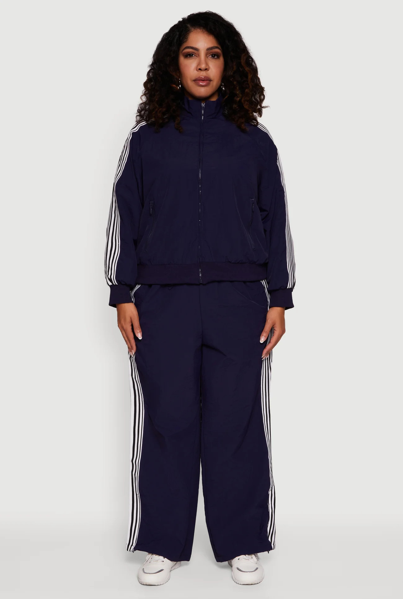 Plus Size Side Striped Nylon Track Pants | Rainbow Shops