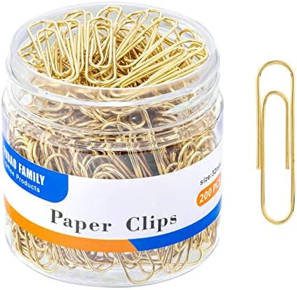 FUDAO FAMILY Medium Paper Clips, 200-Count, Paperclips, Gold Paper Clips, 1.3 Inch (32mm) Paper C... | Amazon (US)