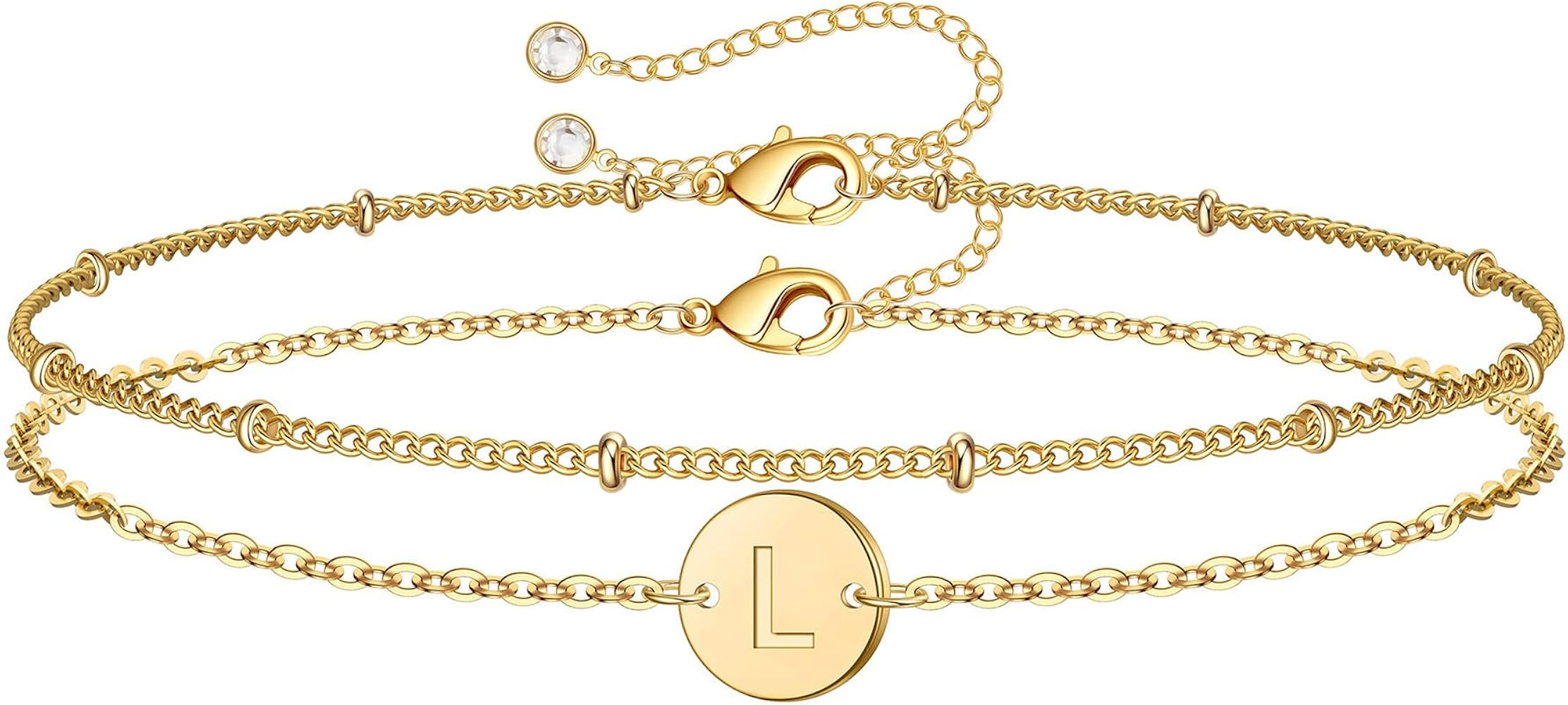 Gold Initial Bracelets for Women Girls, Dainty 14K Gold Filled Layered Beaded Letter Initial Brac... | Amazon (US)