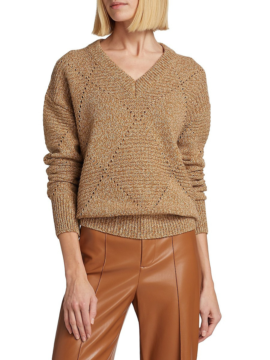 Saks Fifth Avenue Women's Diamond-Stitch V-Neck Sweater - Doe - Size S | Saks Fifth Avenue OFF 5TH