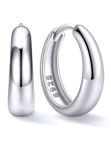 ChicSilver Silver Hoop Earrings Small 14mm, Solid 925 Sterling Silver Huggie Hoops, Chunky Yet Lightweight Earrings for Women | Amazon (US)