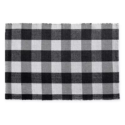 Farmhouse Living Buffalo Check 20" x 30" Woven Kitchen Mat in Black/White | Bed Bath & Beyond