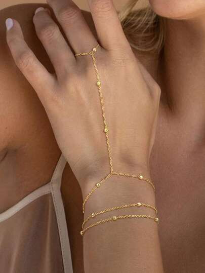 1pc 18k Stainless Steel Gold Ball Chain Layered Cross Ring Chain Bracelet, Non-Fading, Fashion Versatile Personalized Bracelet, Suitable For Daily Wear | SHEIN