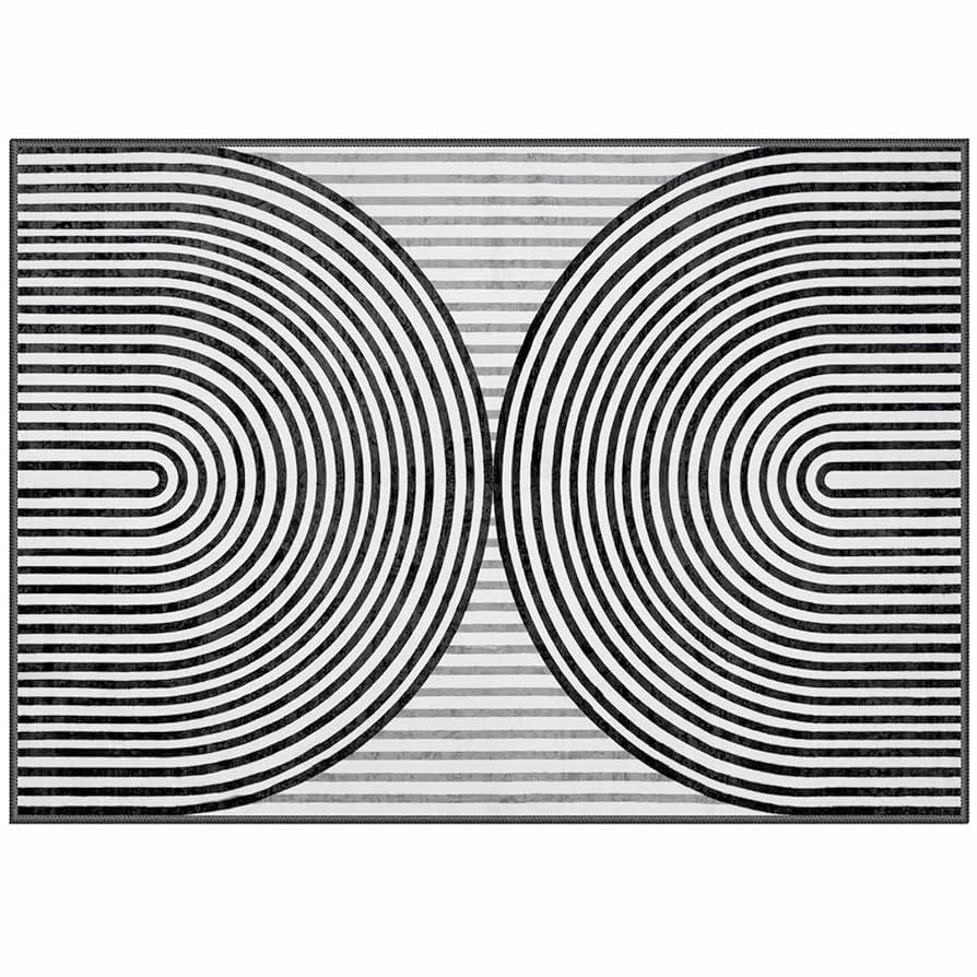 LIVEBOX Washable Black and White Rug 5x7 Area Rugs for Living Room Non Slip, Soft Modern Striped ... | Amazon (US)