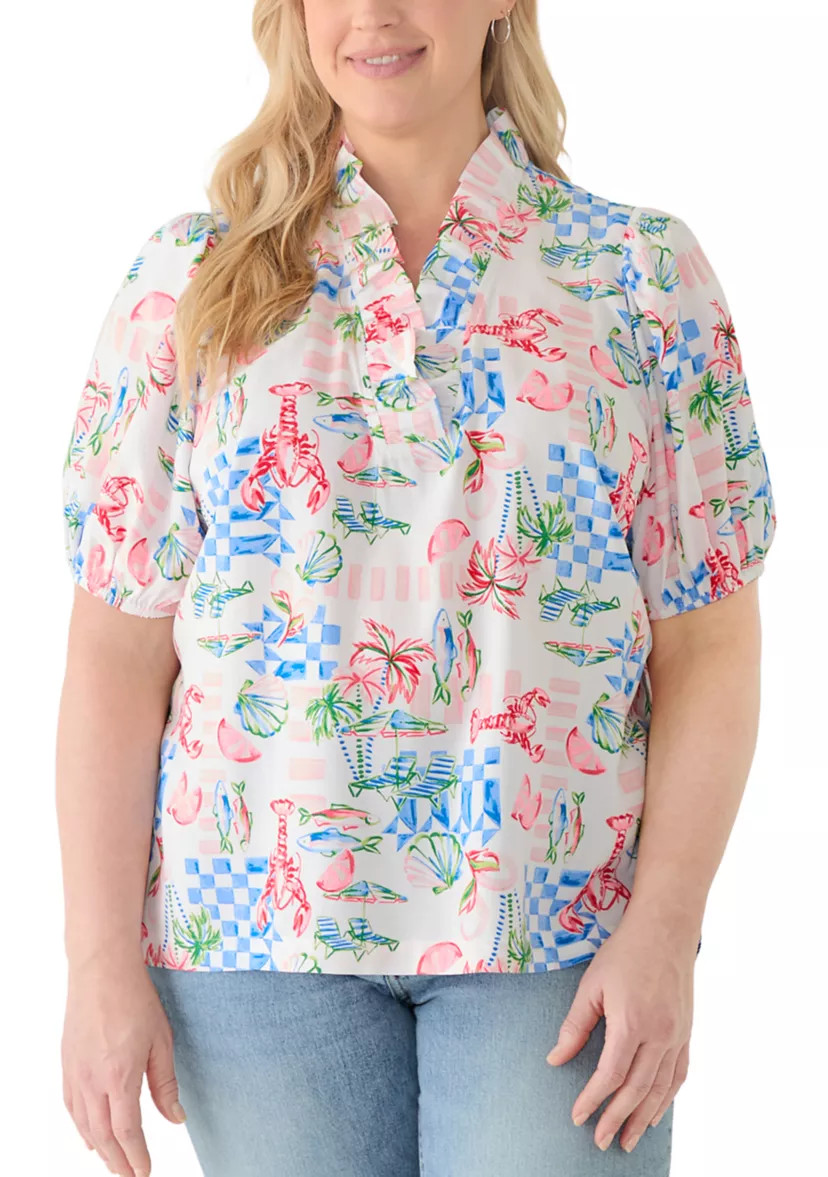 Plus Size Print Ruffle Neck Top | Belk