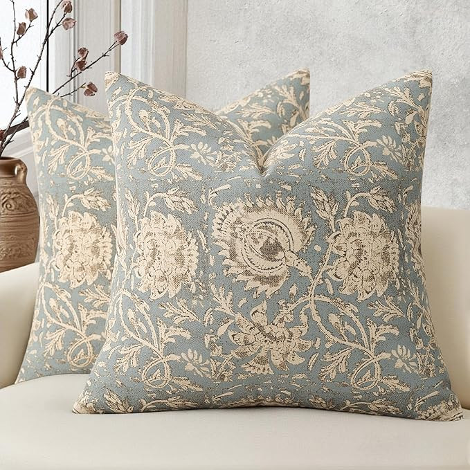 Vintage Floral Print Throw Pillow Covers 20x20 Set of 2 Neutral Modern Farmhouse Pillowcases Acce... | Amazon (US)