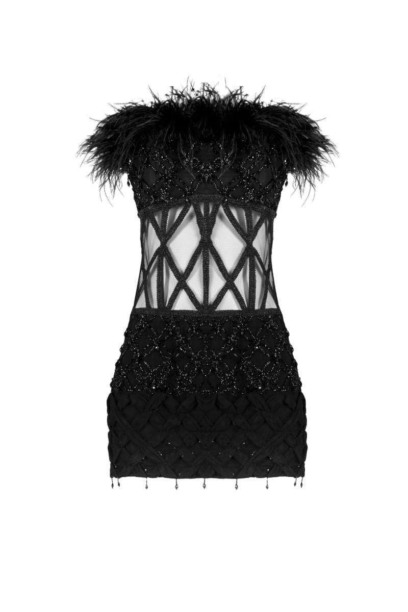 MONA FEATHER-TRIMMED EMBELLISHED MINI DRESS | CULT MIA UK LTD