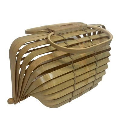 Cult Gaia Lilleth Natural Bamboo Wood Woven Folding Picnic Handbag Purse Large  | eBay | eBay US