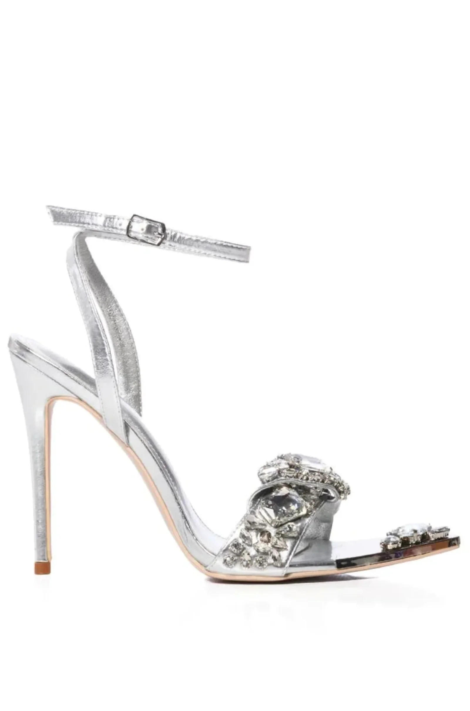 TILLY SILVER POINTED TOE OPEN SANDAL | Azalea Wang