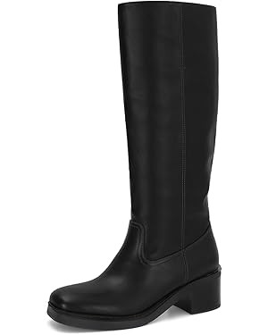 DOEYG Women's Banana Knee High Boots Square Toe Chunky Block Heel Tall Boots Wide Calf Fashion Co... | Amazon (US)
