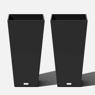 Midland 30 in. Black Plastic Tall Square Planter (2-Pack) | The Home Depot