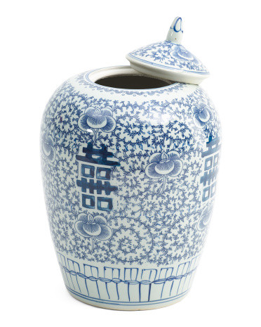 14in Porcelain Floral Double Happiness Ginger Jar With Lid | Marshalls
