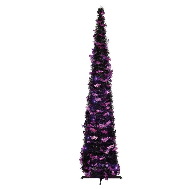 Halloween Twinkling LED Pop-Up Black Halloween Tree with Purple Bats, 60", by Way To Celebrate | Walmart (US)