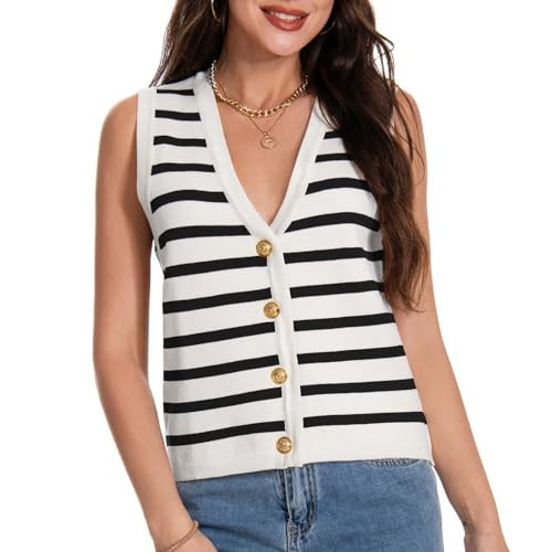 ruiweyike Women's Button Up Vest - Knit Sweater Vest Tops for Layering | Amazon (US)