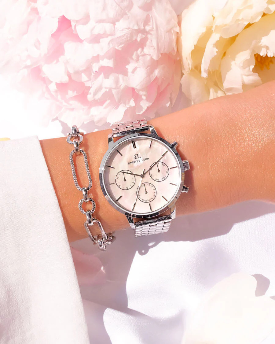 Silver Pearl Link Nueva 40 Watch | Abbott Lyon