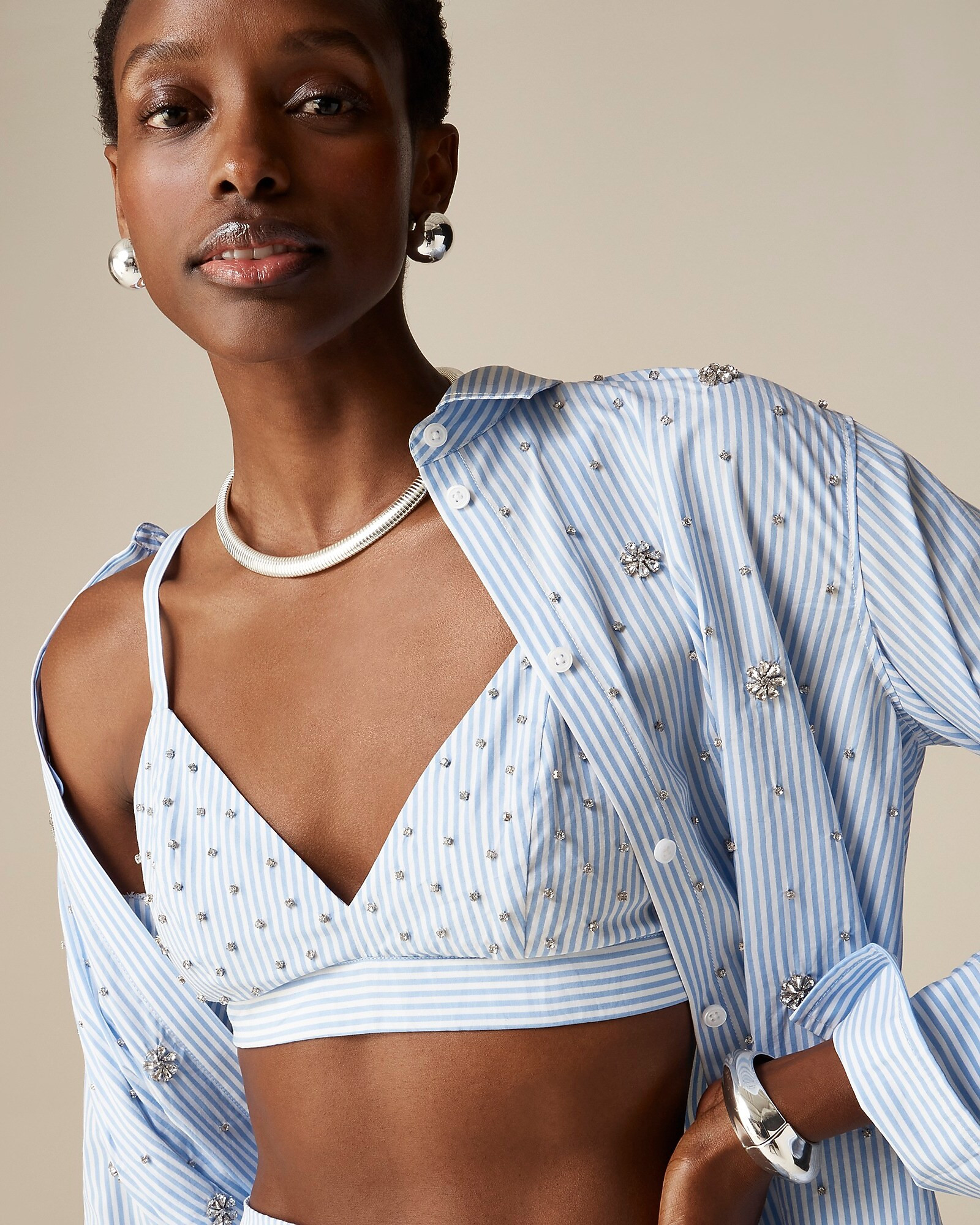 Collection embellished bra top in stripe | J. Crew US
