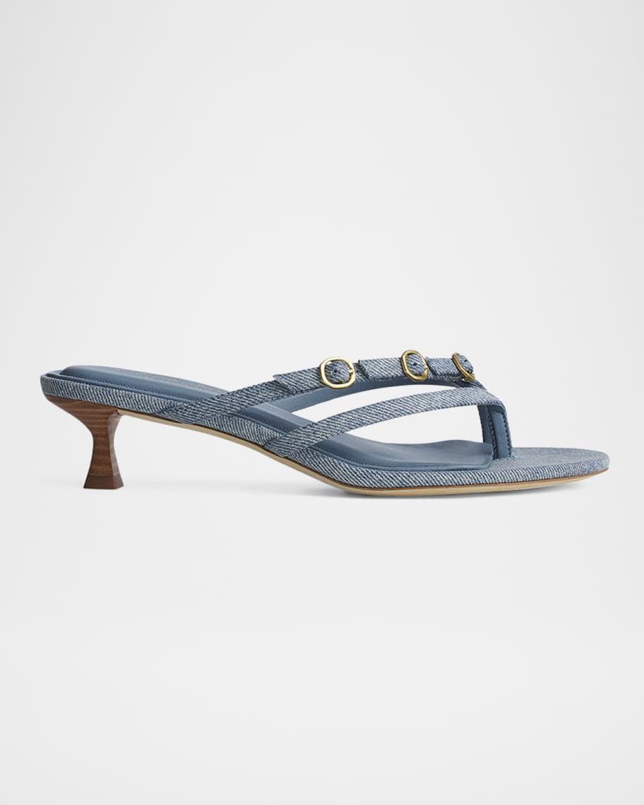 Rag & Bone Sammie Denim Buckle Kitten-Heel Sandals | Neiman Marcus