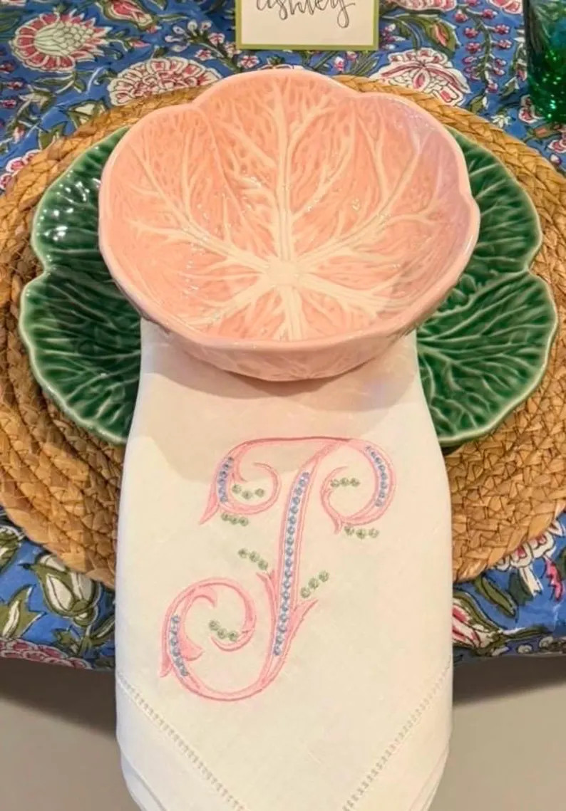 Dot Monogram Embroidered Linen Dinner Napkin | Etsy (Global)
