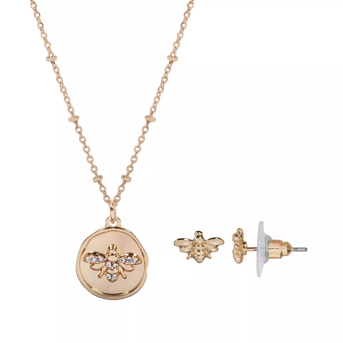 LC Lauren Conrad Bee Coin Necklace & Nickel Free Earring Set | Kohl's
