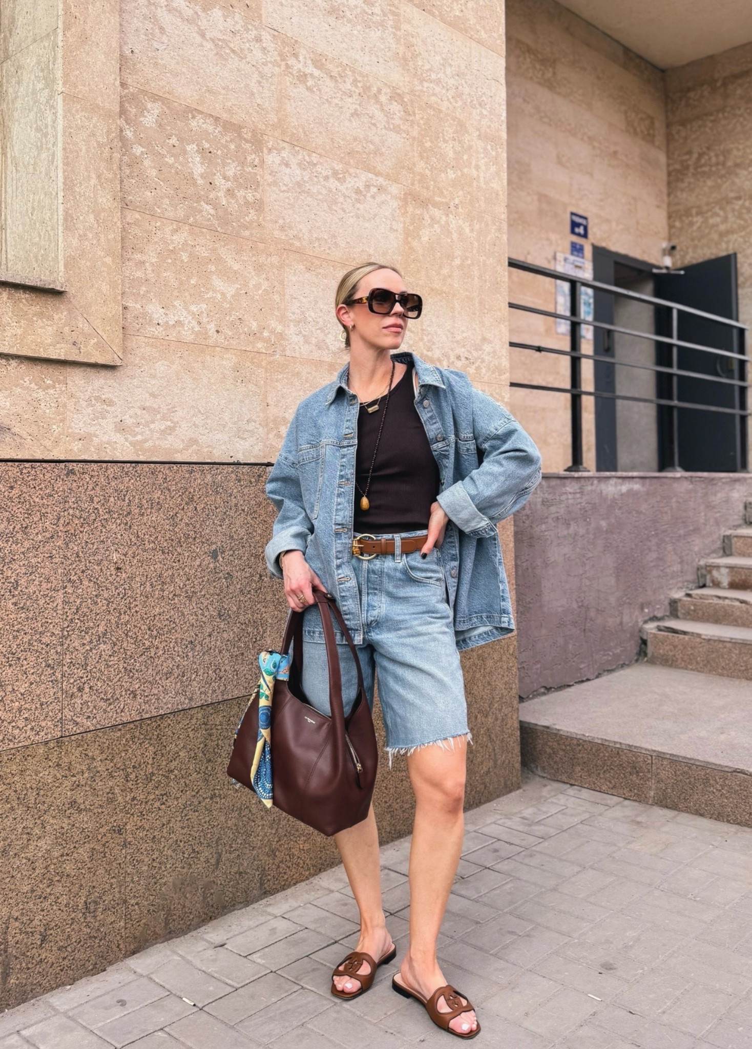 All denim outfit for summer with oversized denim shirt, tank top, denim bermuda shorts, Gucci sandals, Le Tanneur handbag

#LTKTravel #LTKSeasonal #LTKOver40