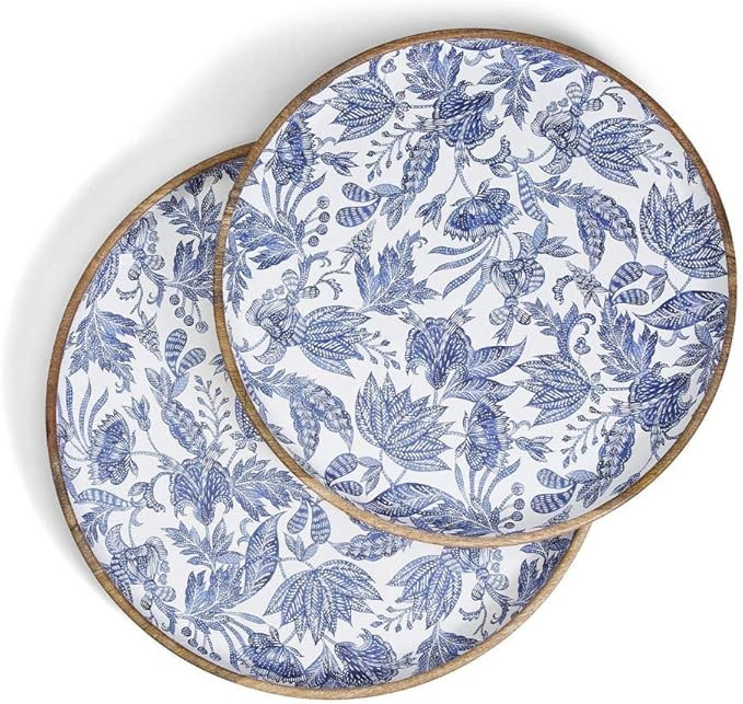 Two's Company Inc. Blue Batik Wood Round Trays | Amazon (US)