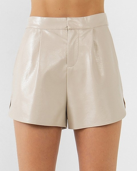 Grey Lab Faux Leather High Waisted Shorts | Express