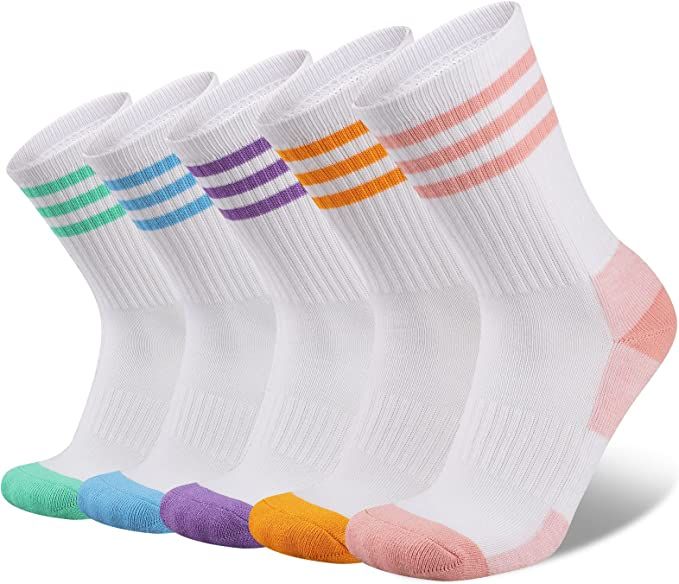 COOPLUS Womens Athletic Crew Socks 5 Pairs Outdoor Recreation Socks Performance Wicking Cushion M... | Amazon (US)