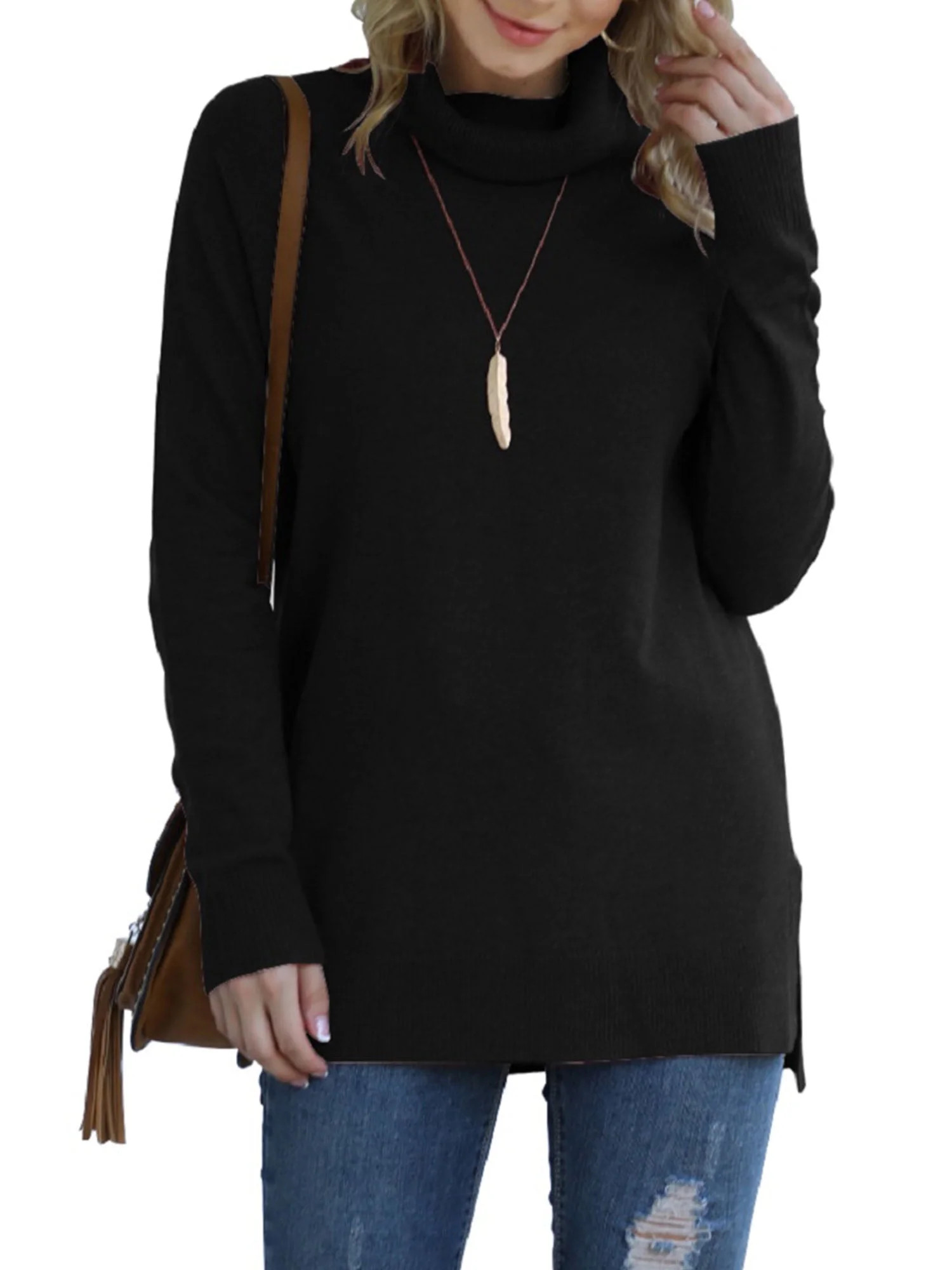 Anygrew Women Pullover Sweater Long Sleeve Casual Sweaters for Women Turtleneck Knit Jumper | Walmart (US)