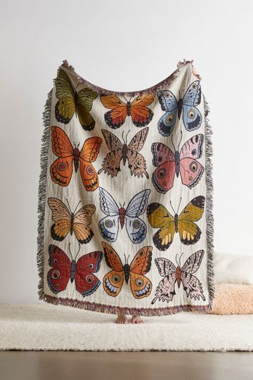 Calhoun & Co. Butterfly And Moth Woven Throw Blanket | Urban Outfitters (US and RoW)