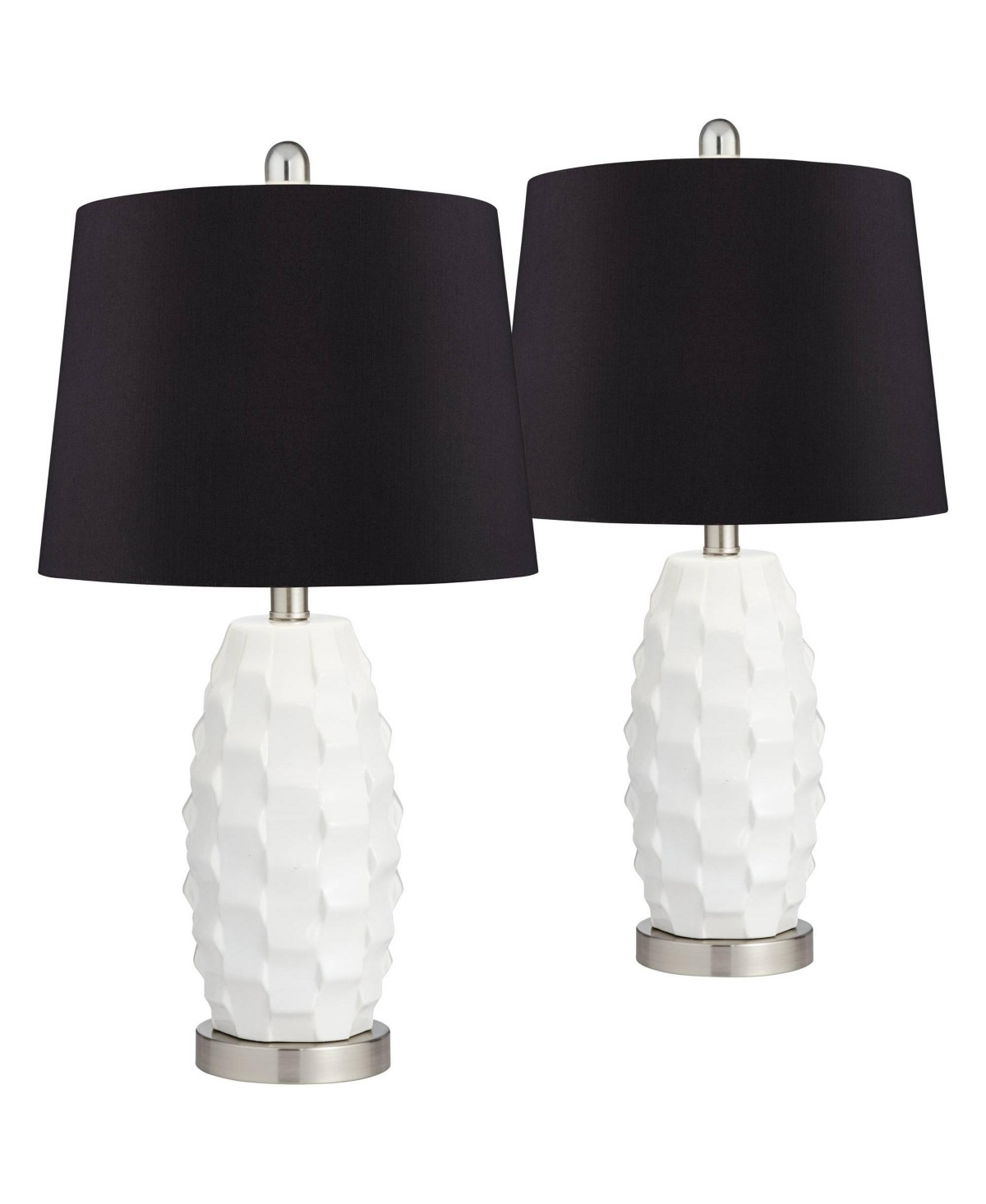 360 Lighting Modern Coastal Table Lamps 24 1/2" High Set of 2 Ceramic Led Faux Drum Shade for Bedroom Living Room House Home Bedside - White | Macy's
