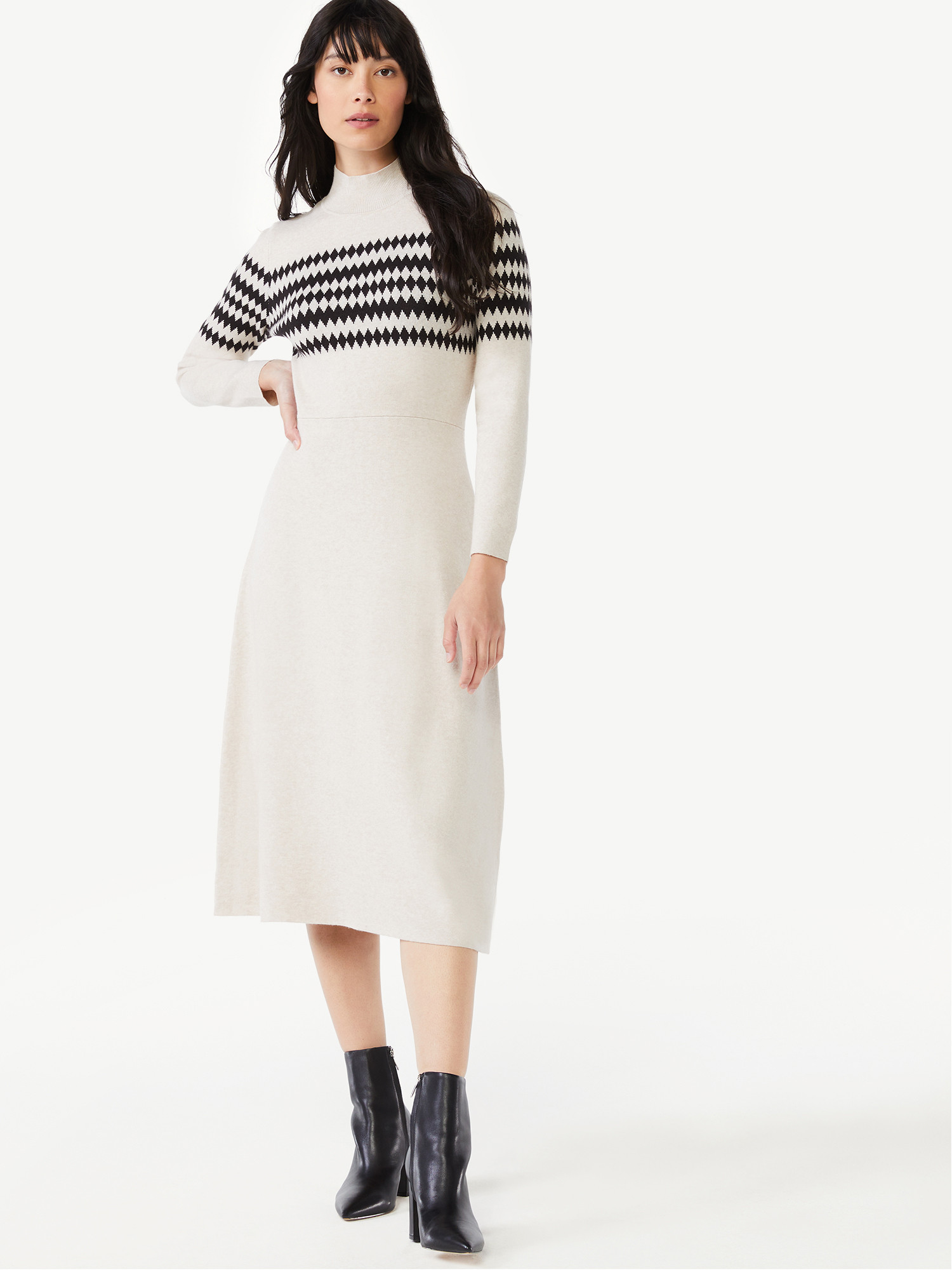 Free Assembly Women's Turtleneck Fit and Flare Sweater Dress - Walmart.com | Walmart (US)