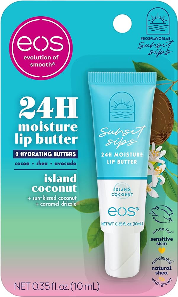 eos Sunset Sips Lip Butter Tube- Island Coconut, 24-Hour Moisture, Overnight Lip Mask, Lip Care P... | Amazon (US)