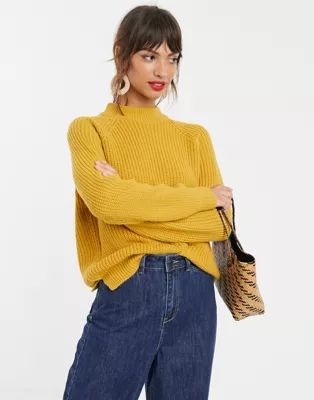 Vero Moda high neck ribbed sweater in mustard | ASOS US