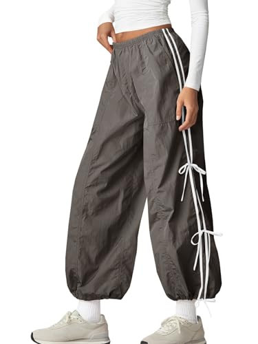Fisoew Womens Wide Leg Track Pants Casual Elastic Waist Bow Tie Y2K Baggy Sweatpants with Pockets Army Green | Amazon (US)
