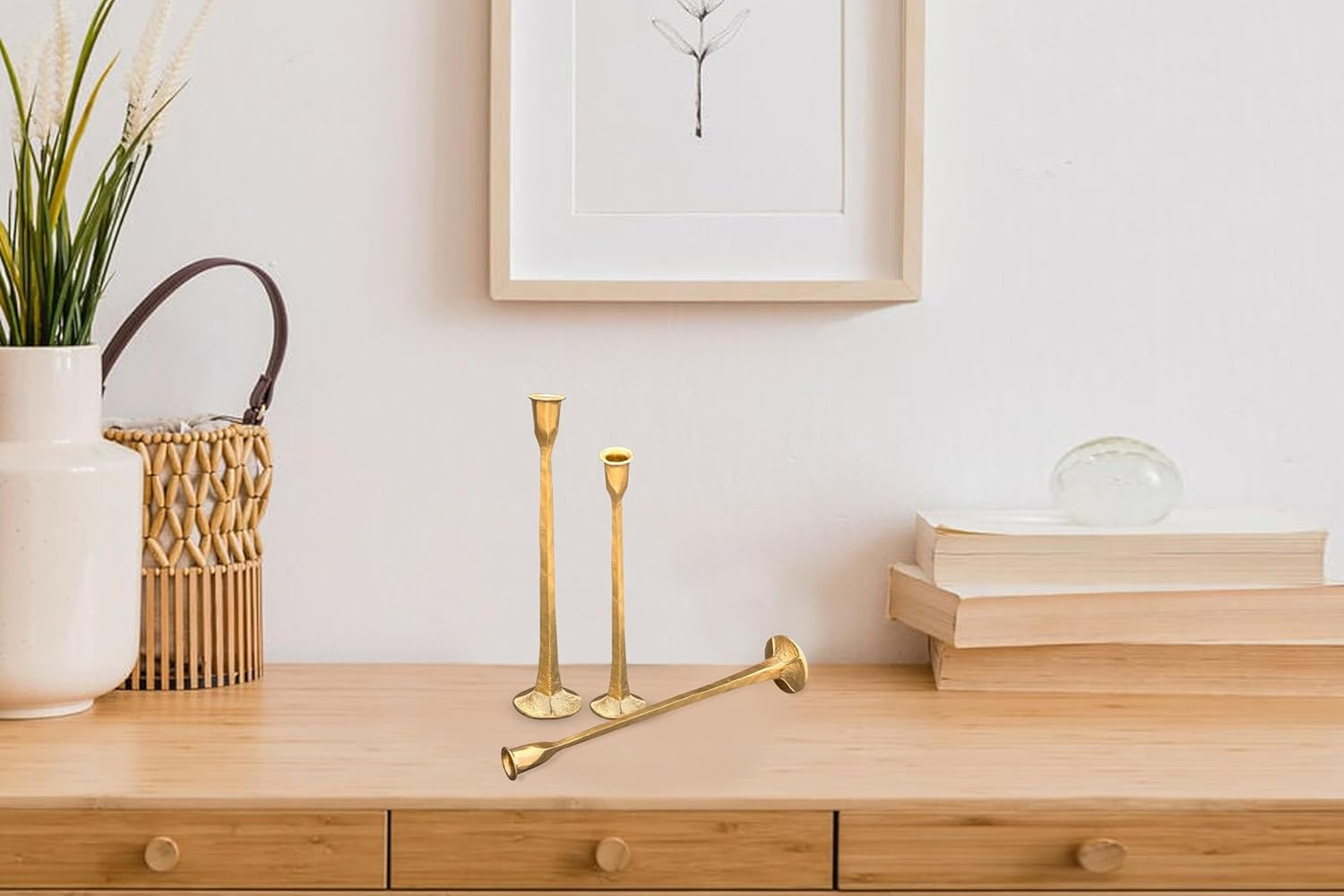 BOLD & DIVINE Hand Forged Iron Taper Candle Holder Set of 3, Gold Candlestick Holders Decorative ... | Amazon (US)