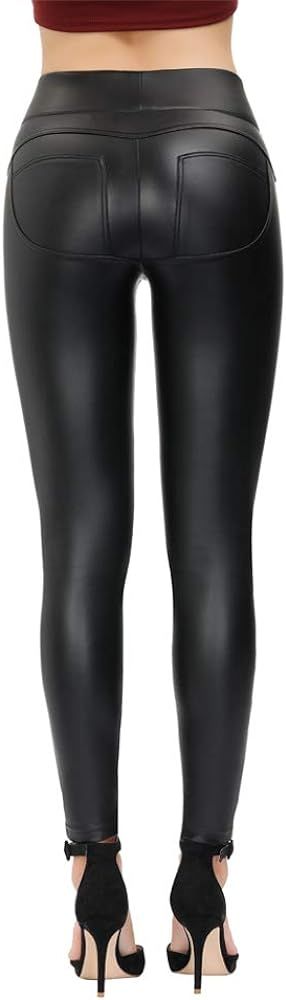 MCEDAR Women’s Faux Leather Leggings Plus Size Girls High Waisted Sexy Skinny Pants (Black #4, ... | Amazon (US)