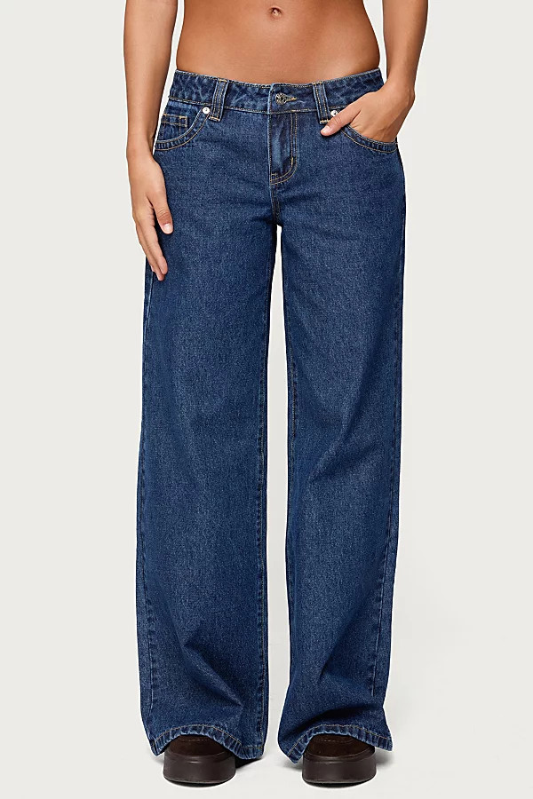 Edikted Raiyne Low Rise Wide Leg Jeans in Dark/Blue, Women's at Urban Outfitters | Urban Outfitters (US and RoW)