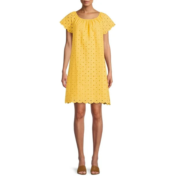 Time and Tru Women's Eyelet Dress with Short Sleeves, Sizes XS-XXXL - Walmart.com | Walmart (US)