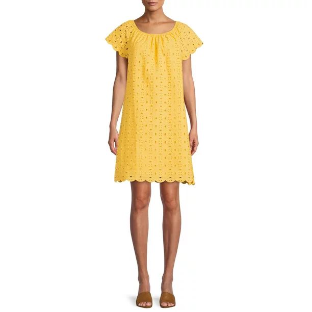 Time and Tru Women's Eyelet Dress with Short Sleeves, Sizes XS-XXXL - Walmart.com | Walmart (US)