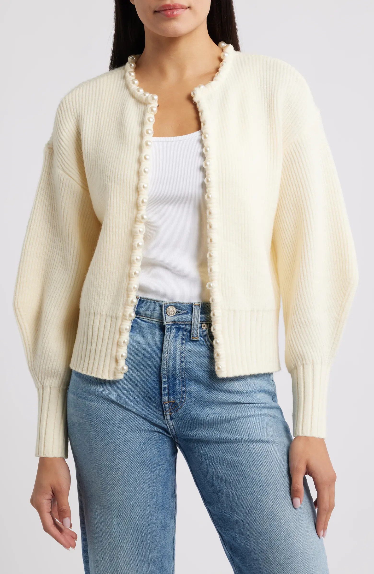 Faux Pearl Trim Cardigan | Nordstrom