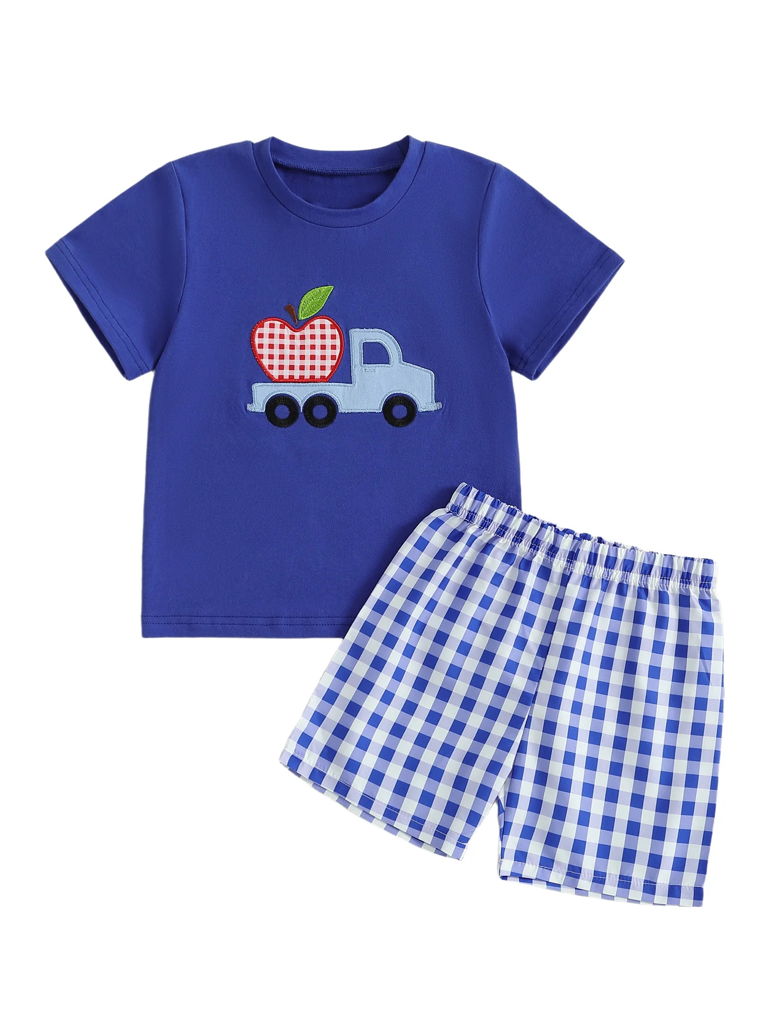 BemeyourBBs Toddler Baby Boy Back to School Outfit Baby First Day of School Kindergarten Outfit Baby Boy Summer Clothes Apple Embroidery Short Sleeve T Shirt and Plaid Shorts 2 Pcs Set - Walmart.com | Walmart (US)