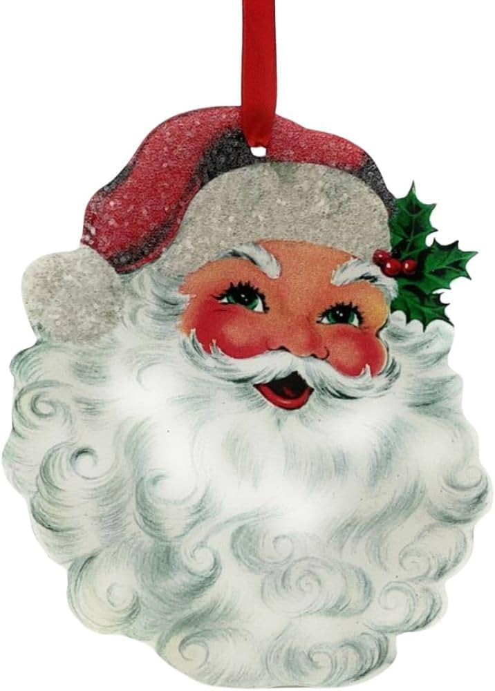 RAZ Imports Vintage Santa Face Ornament with Holly, 6 Inches, Glittered Red and White | Amazon (US)