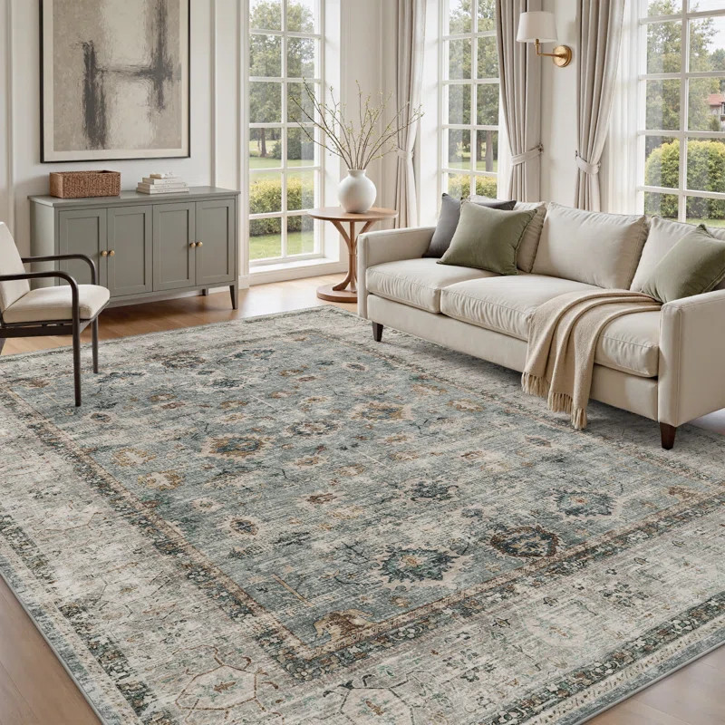 Vintage Distressed Washable Oriental Area Rug Turquoise/Teal | Wayfair North America